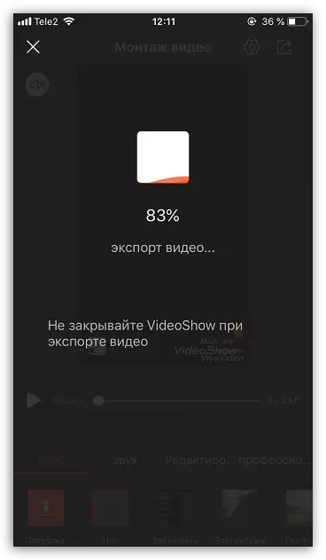 Procesi i eksportit të videos në aplikacionin Video VideoShow në iPhone
