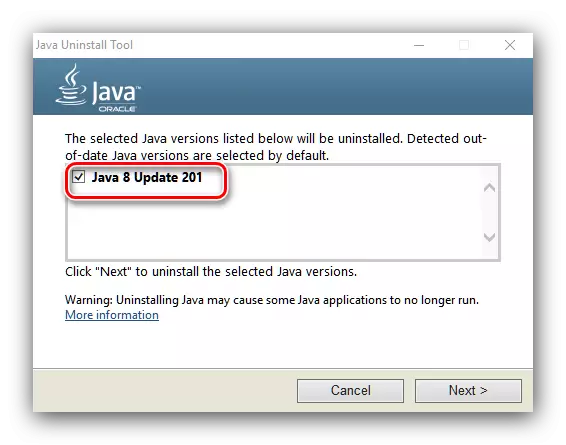 Vælg en Java-version for at slette fra Windows 10 af Java Unindll Tool