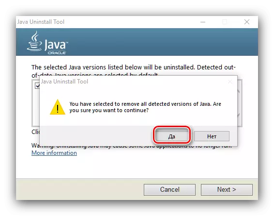 Tweede bevestiging verwijderen Java uit Windows 10 door Java Unindtll-tool