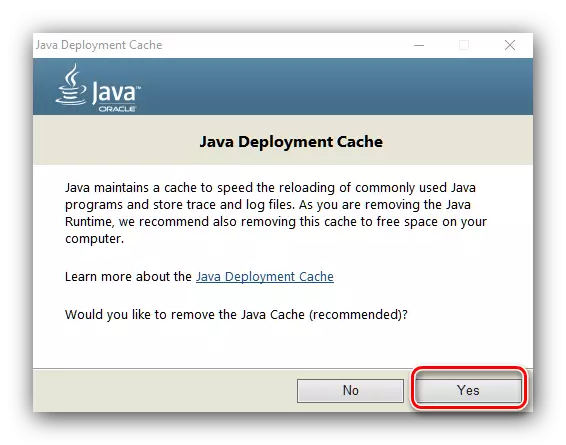 ການລຶບ Java cache ຈາກ Windows 10 ໂດຍເຄື່ອງມື Java Unindtll