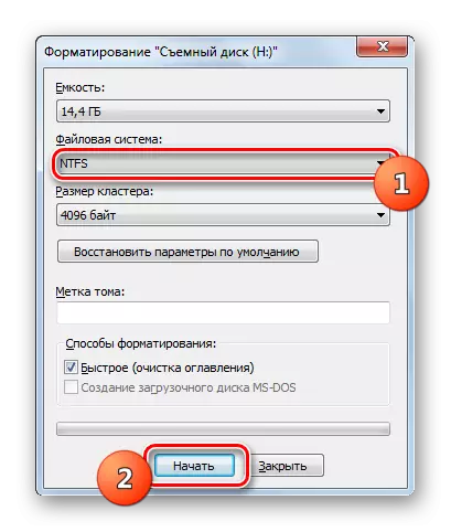 File System FlashKI formatēšana NTFS formātā, izmantojot iebūvēto Windows 7 rīku