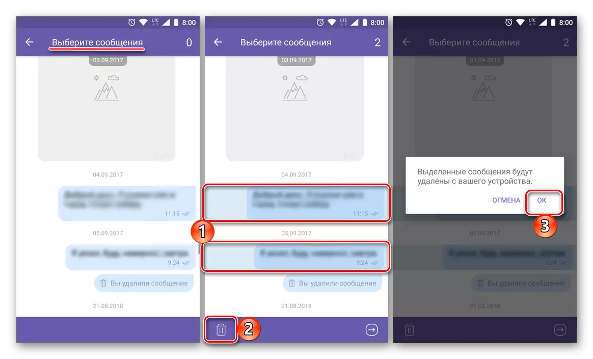 Confirme a exclusão de várias mensagens no aplicativo Viber para Android