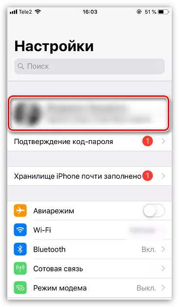 ID d'Apple menú del compte en l'iPhone