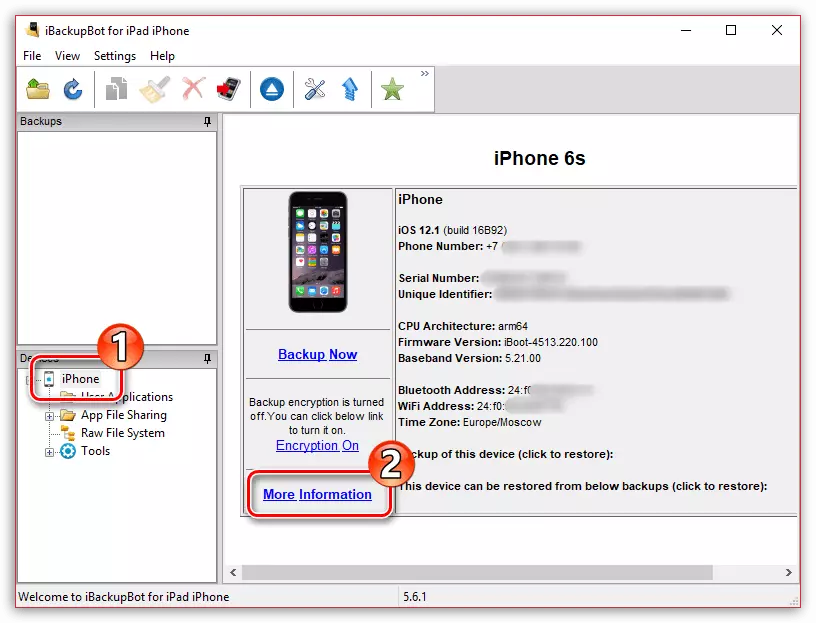 Maelezo ya iPhone katika programu ya iBackupbot.