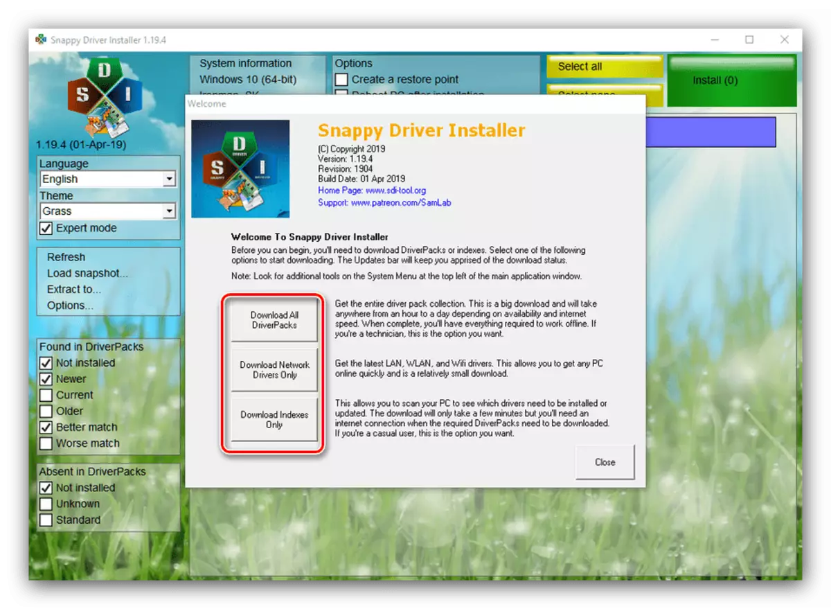system software ကို update လုပ်ရန် snappy driver installer တွင် drippy driver ကိုလက်ခံခြင်း