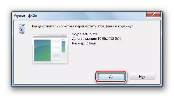 Bestätegung vun der Läschen vum Skype-Setup.exe Datei an der Dialogbox