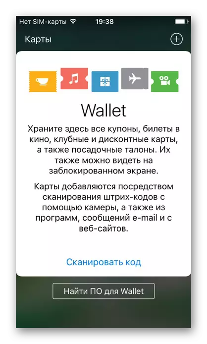 Aloitusnäyttö Standard Apple Wallet -sovelluksessa iPhonessa
