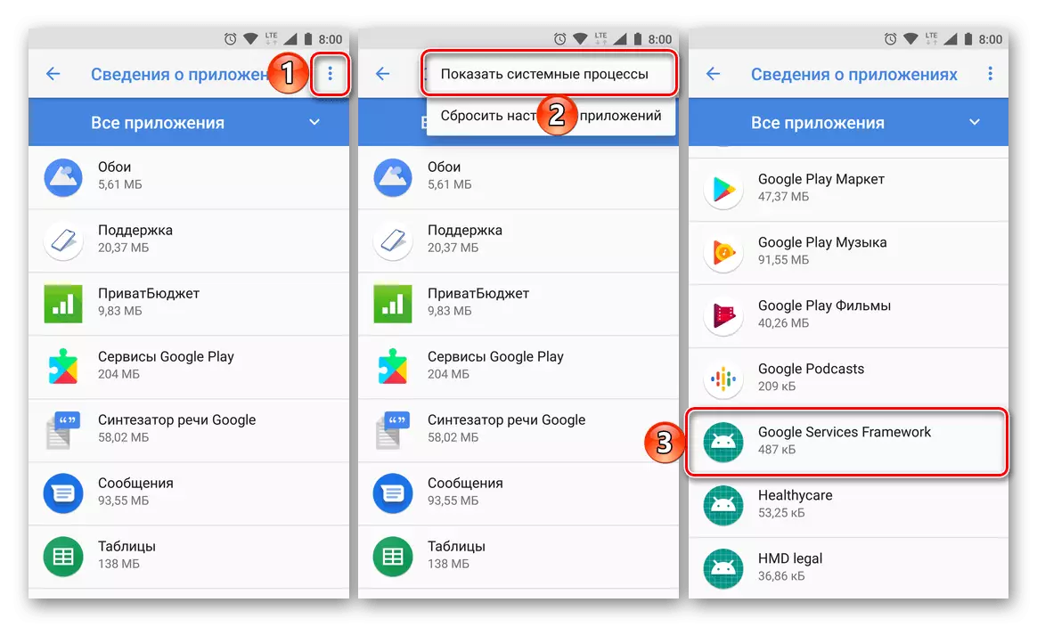 Відобразити процес Google Services Frameword на Android