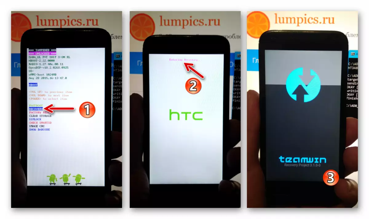 HTC Desire 601 bắt đầu sửa đổi phục hồi TWRP sau firmware Thứ tư qua Fastboot