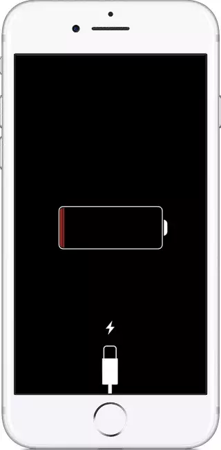 Imaxe que informa a ausencia dunha carga de batería de iPhone