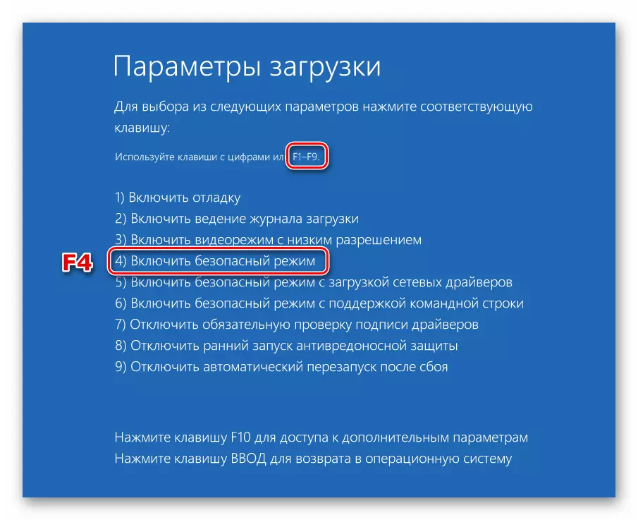 Gukoresha Windows 10 muburyo butekanye kuva muri menu ya boot