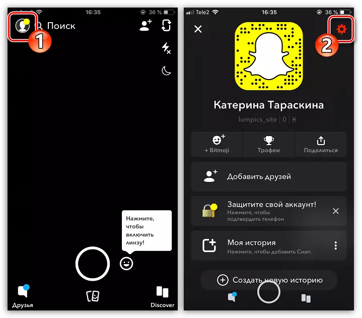 Gå til Snapchat-indstillingerne på iPhone