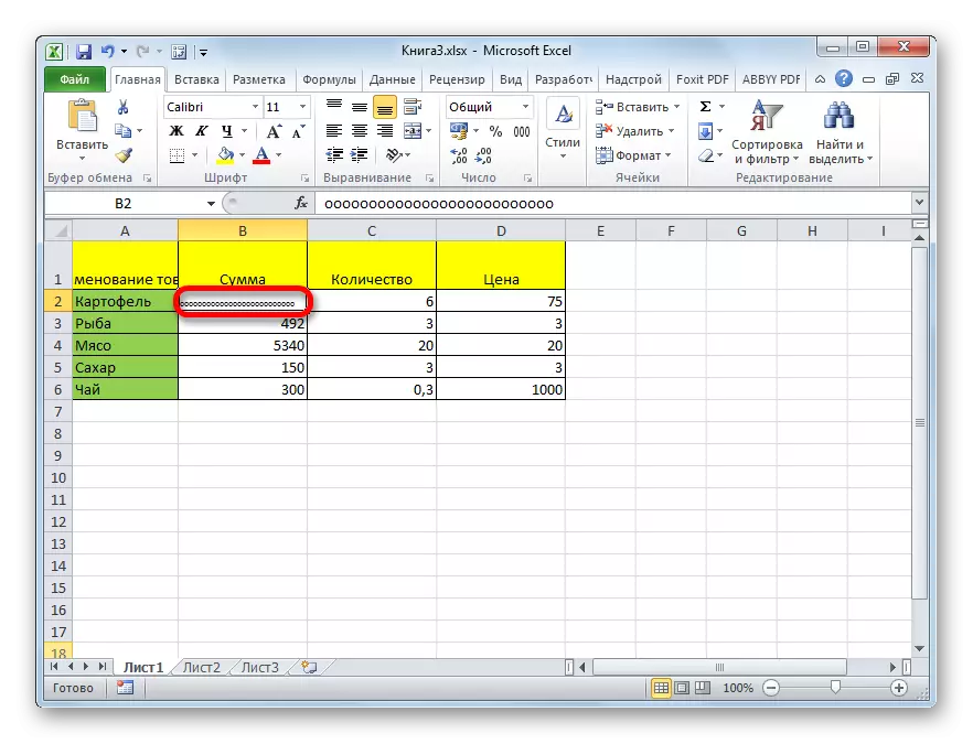 Die vermindering van die karakters in Microsoft Excel