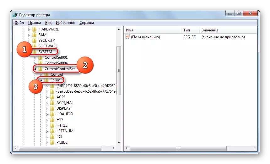 Pergi ke bahagian ENUM dalam tetingkap Editor Registry Sistem di Windows 7