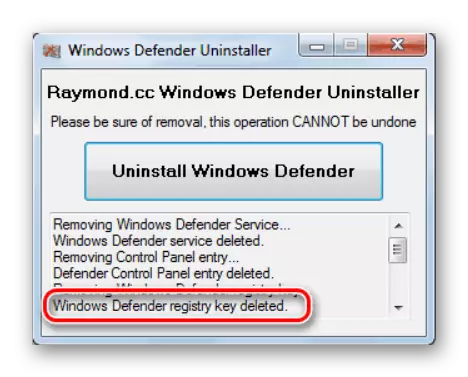 Súksesfolle ûntdekking fan Windows Defender-toetsen yn it systeemregister mei Windows Defender Uninstaller