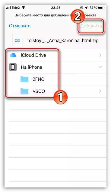 Seleccione una carpeta para guardar el documento en los archivos de la aplicación en el iPhone
