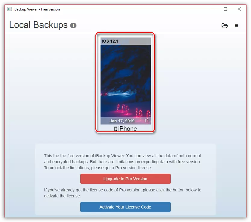 IPhone Backup selekcija u iBackup preglednik