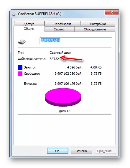 Flash drive është gati të lidhet me radio në dritaren e pronave në Windows 7