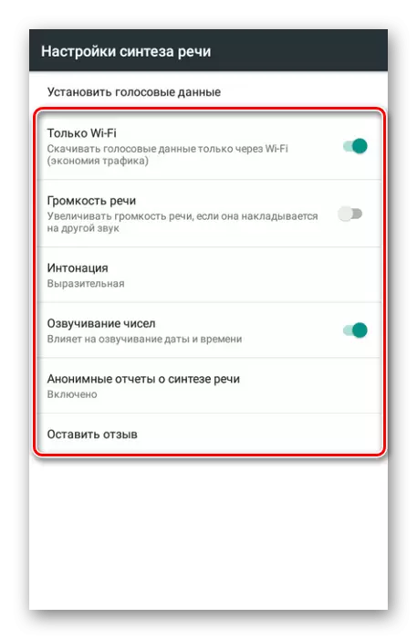 Nastavitve Sintetizatorja govora na Android Device