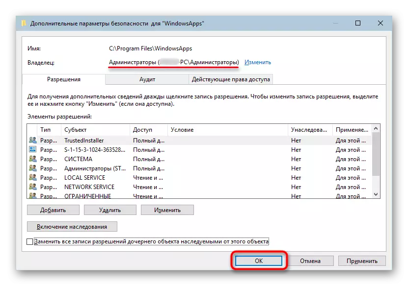 Uložení změny názvu vlastníka složky WindowsApps v systému Windows 10