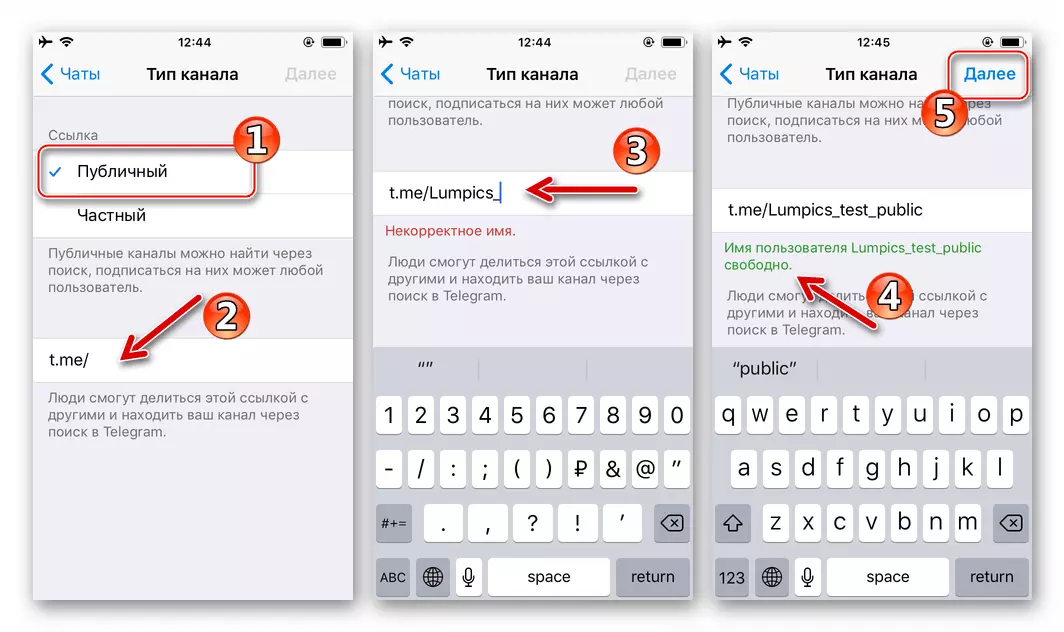 Telegram vir iOS - die skep van 'n openbare kanaal, die keuse van 'n naam, vorming van 'n verwysing na 'n openbare