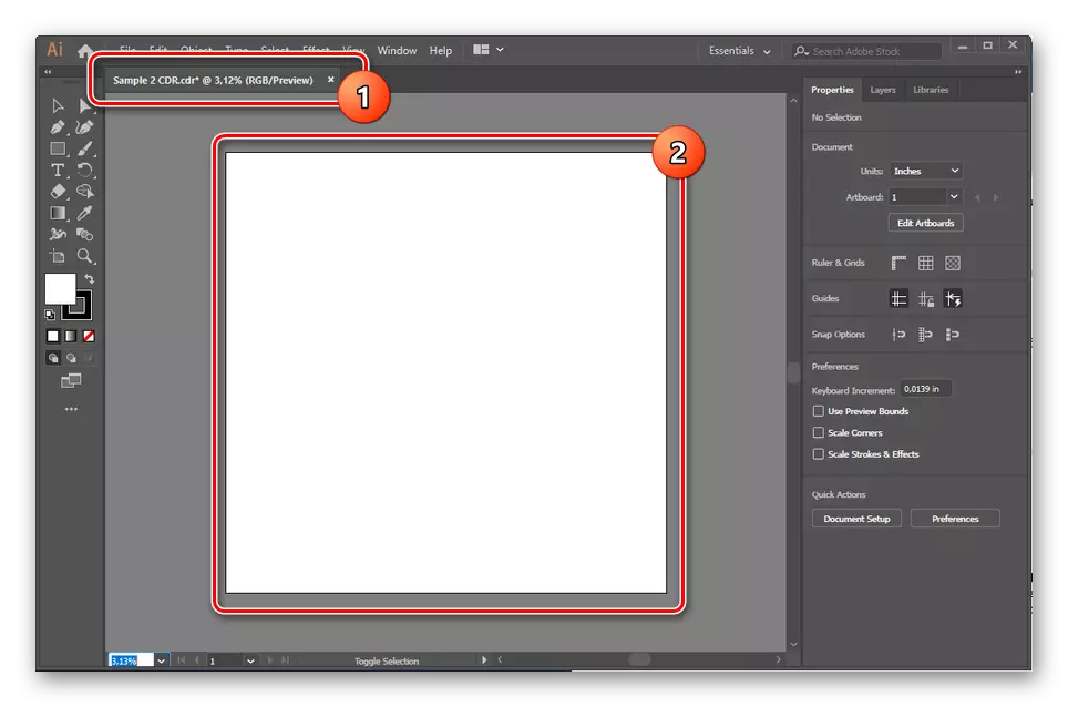 Example of incorrect CDR boot in Adobe Illustrator