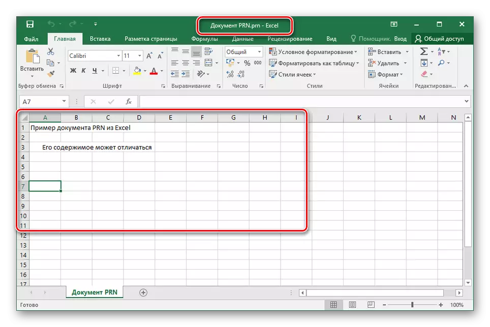 Úspěšně otevřený PRN soubor v aplikaci Excel