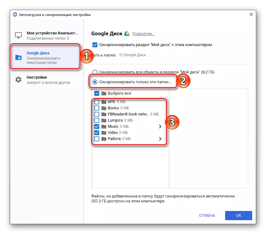 Bir Windows bilgisayarda Google uygulama diskinde senkronizasyon için klasör seçimi