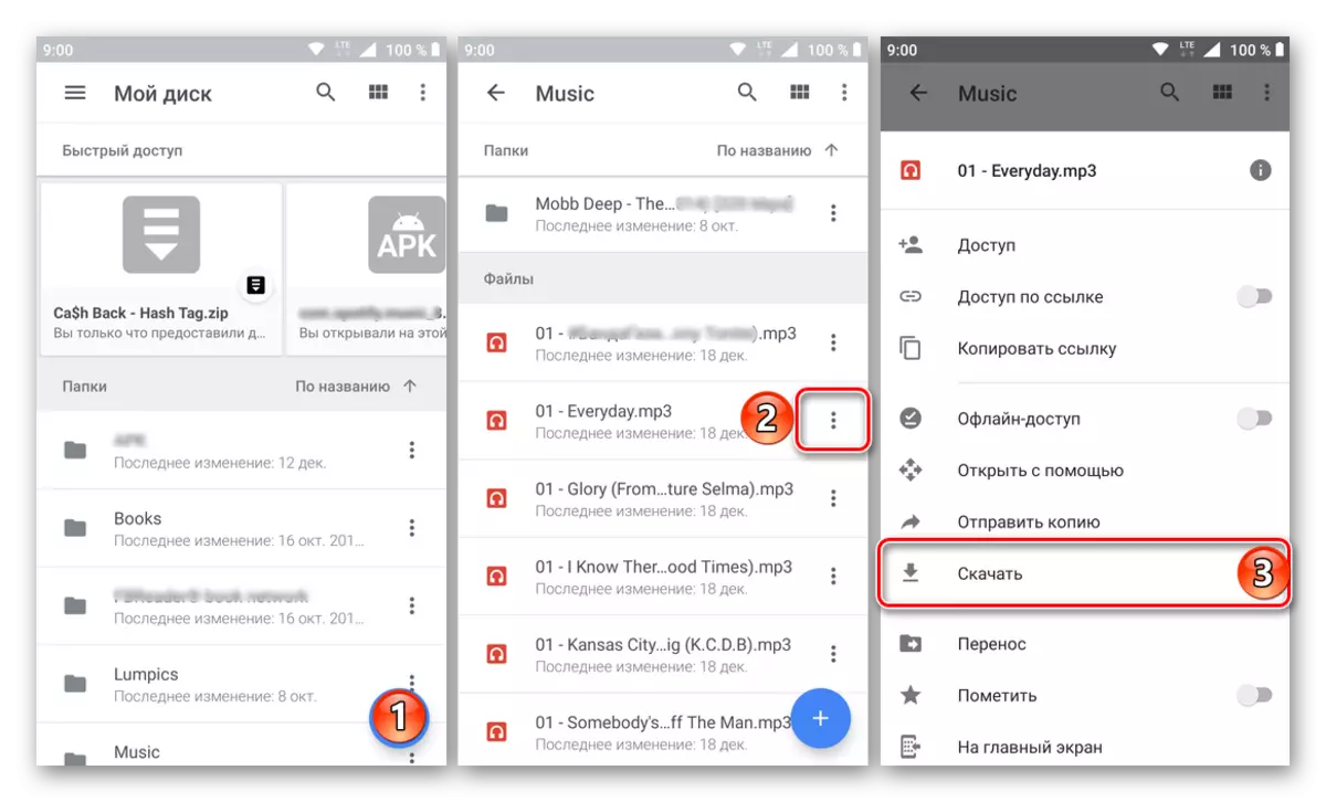 Belirli bir dosya seçin ve Android için mobil Google diskinde indirme