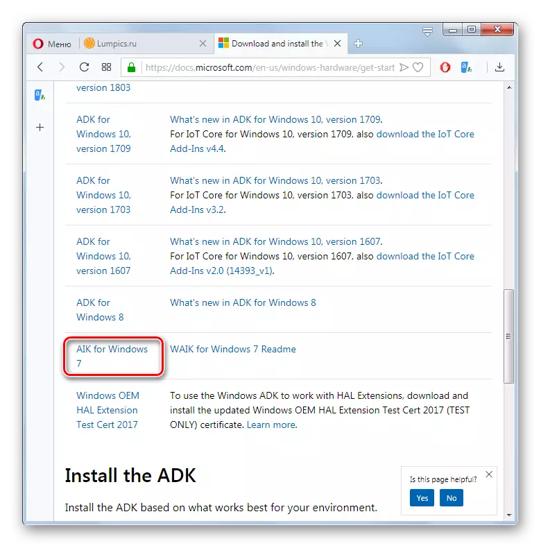 Chuyển đến AIK Tải xuống cho Windows 7 trên trang web chính thức của Microsoft