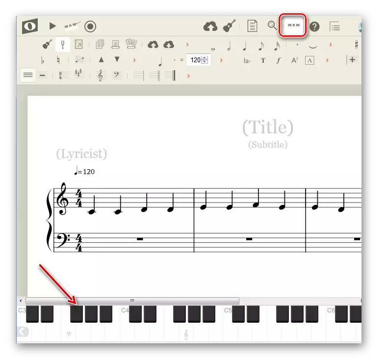 Virtuaalisen pianon näppäimistön aktivointi verkkopalvelun verkkosivuilla noteflight