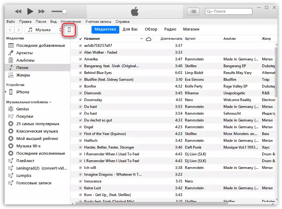 IPhone Control menü az iTunes-ben
