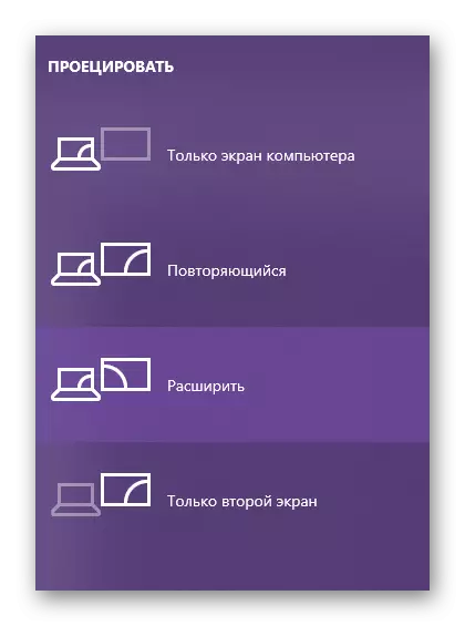 Бързо превключване между различните режими на дисплея се показва в Windows 10