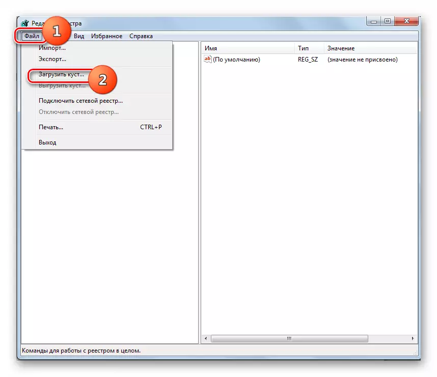 Prejdite na download Bush v okne Editor systému Registry v systéme Windows 7