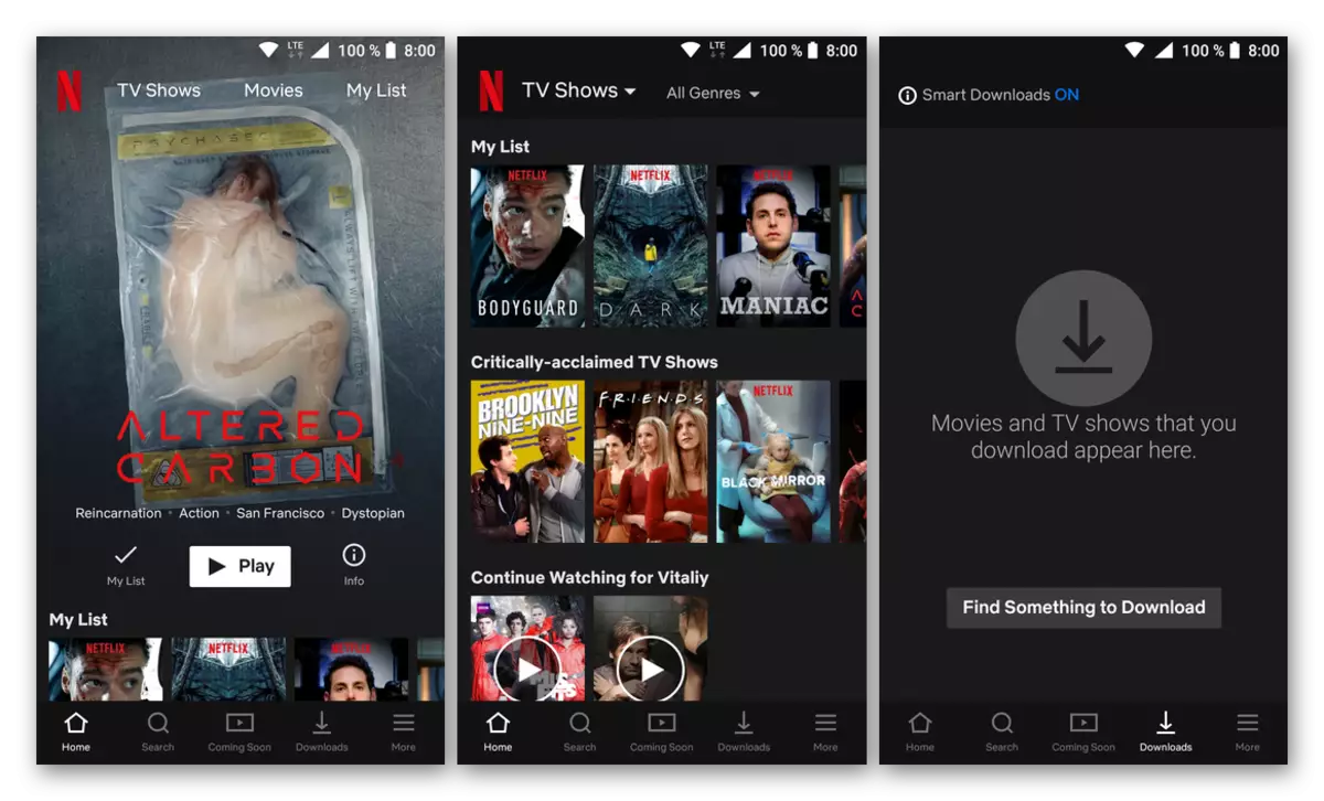 Pieteikuma saskarne, lai apskatītu Netflix TV sēriju Android