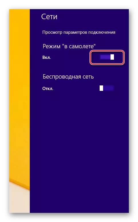 Bật và tắt chế độ trong máy bay trong menu kết nối trong Windows 8