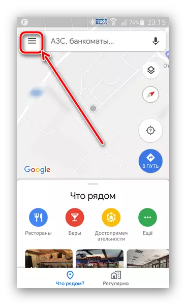 Öffnen Sie das Hauptmenü Google-Karten, um den Navigator-Modus in Android zu trennen