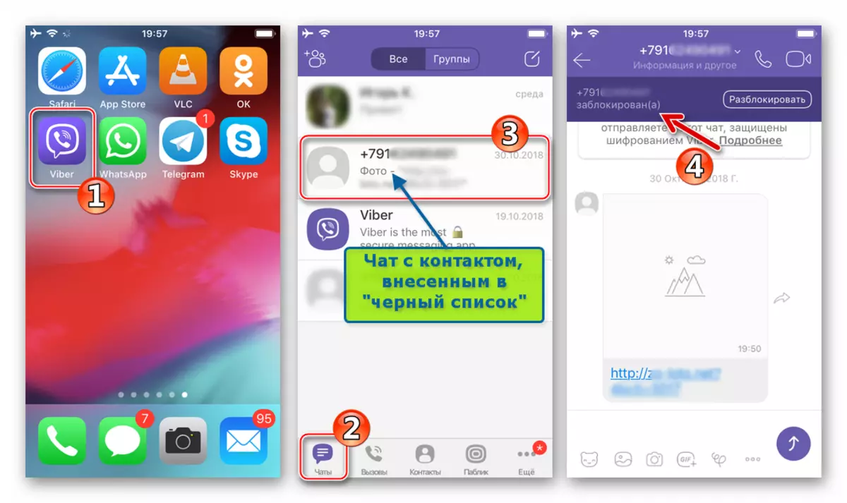 Viber עבור iPhone ביטול אנשי קשר מסך צ'אט