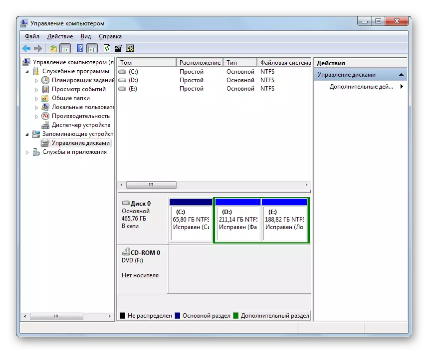 Ang virtual hard disk hingpit nga gikuha sa bintana sa Disk Management Tool sa Windows 7
