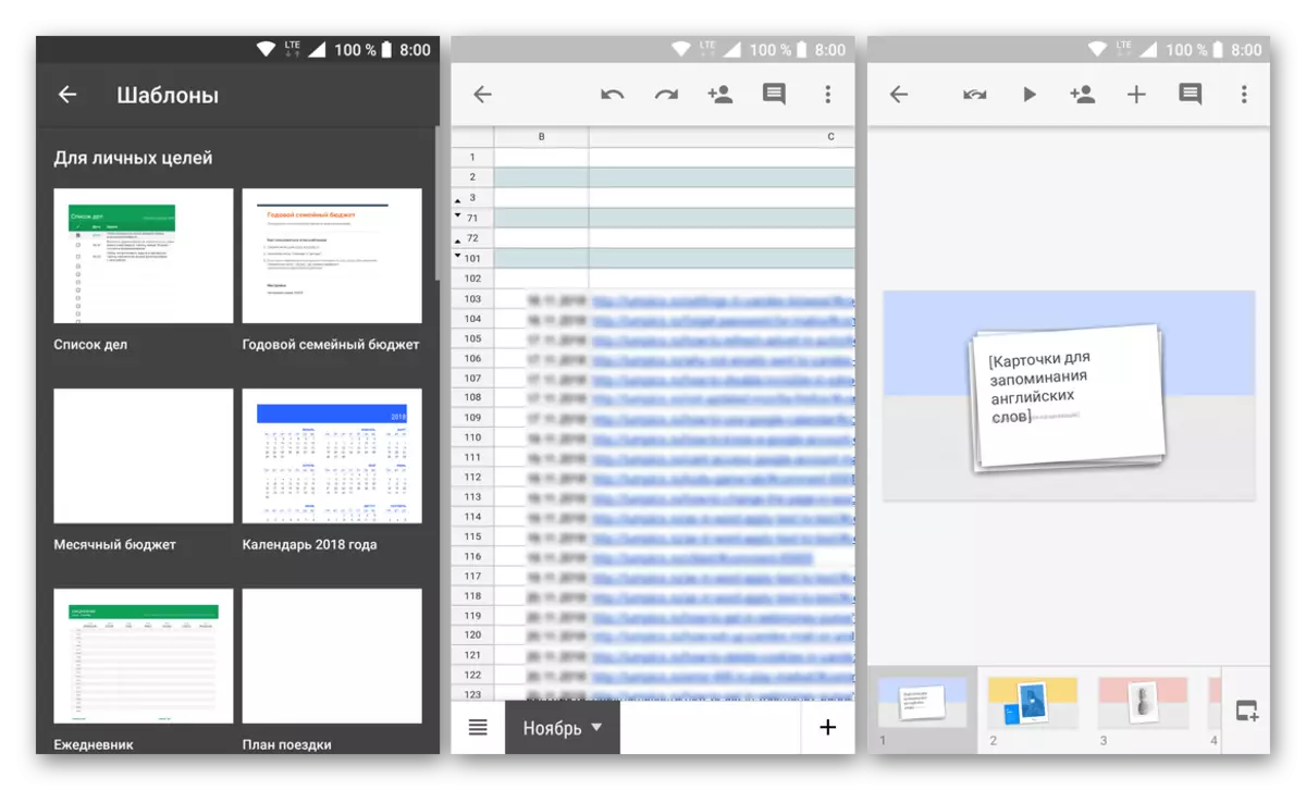 Android için Google Dokümanlar Paketinden Uygulamalar
