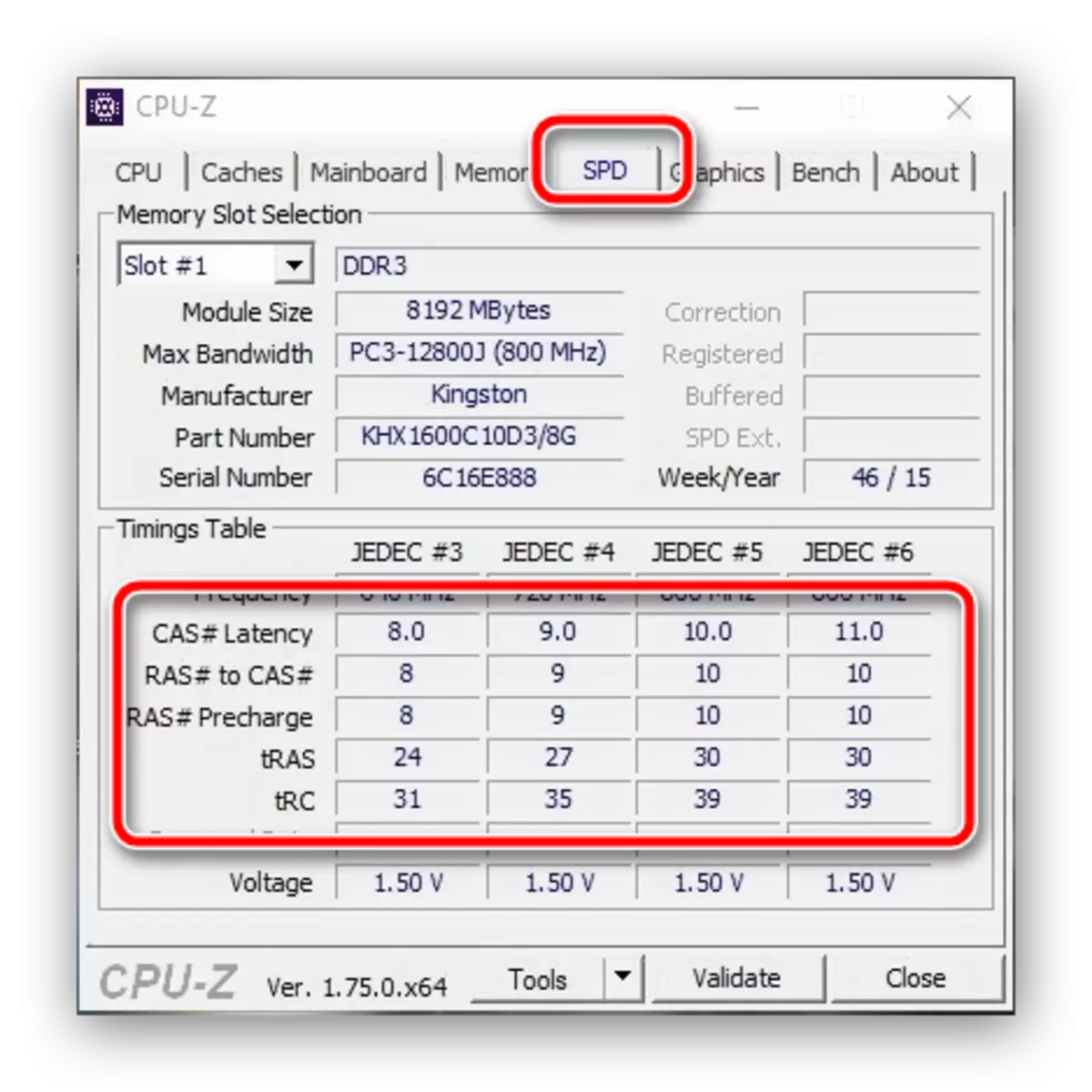 Відкрити вкладку перевірки таймингов в CPU-Z для вирішення помилки 0x00000124 в Windows 7