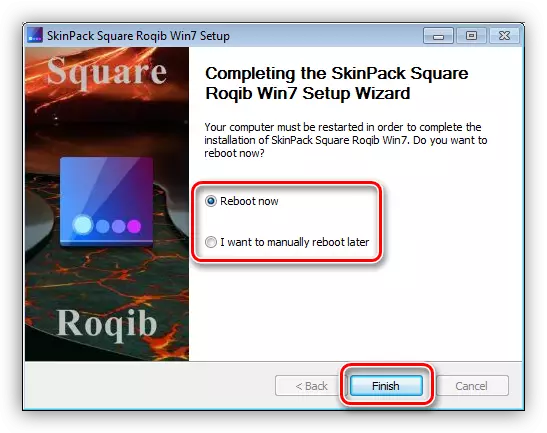 Genstart computeren efter installation af Skinpack-pakken i Windows 7