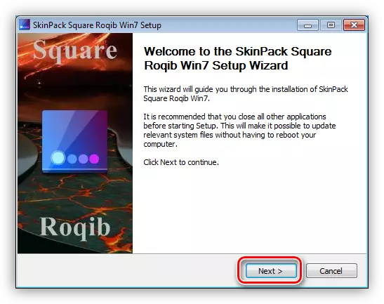 გადადით ინსტალაციის პაკეტში Skinpack Windows 7