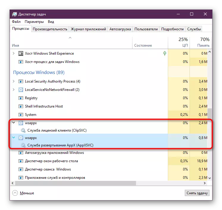 Processo wsappx in Task Manager in Windows 10