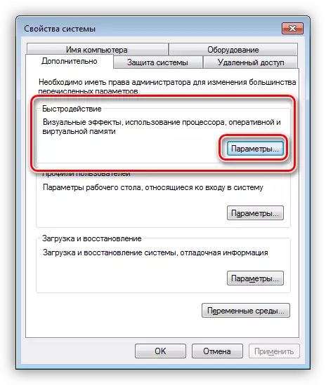 Siirry nopeusparametrien asetuksiin Windows 7 -järjestelmän ominaisuuksissa