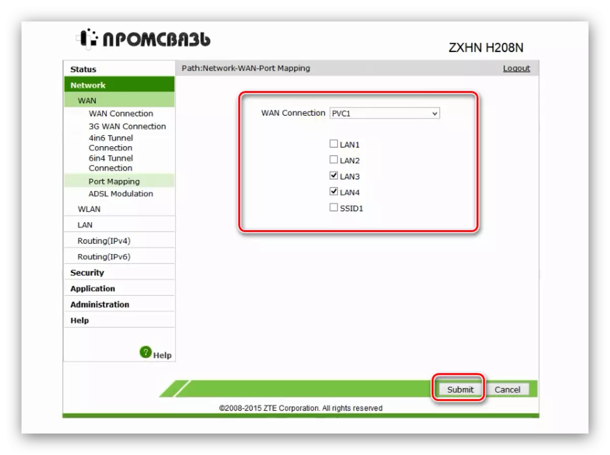 Otvorite priključne portove za konfiguriranje IPTV-a na ZTE ZTEHN H208N modemu