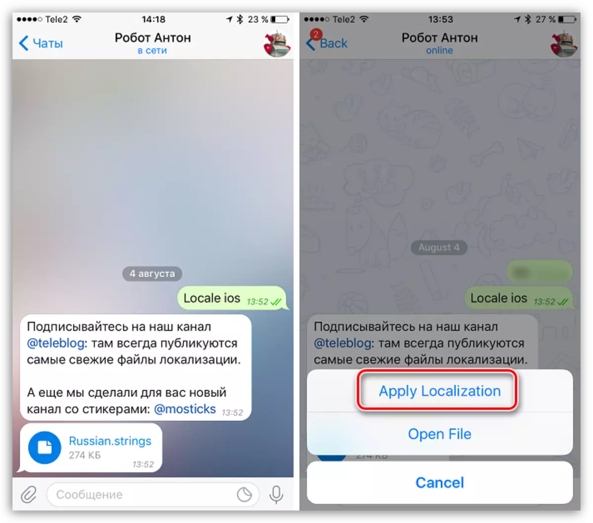Աջակցեք բոտերը Telegram- ում iOS- ի համար