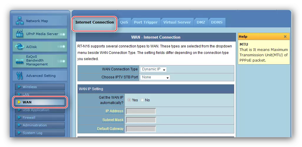 Conexión manual de la pestaña de conexión al enrutador de Internet ASUS WL-520GC