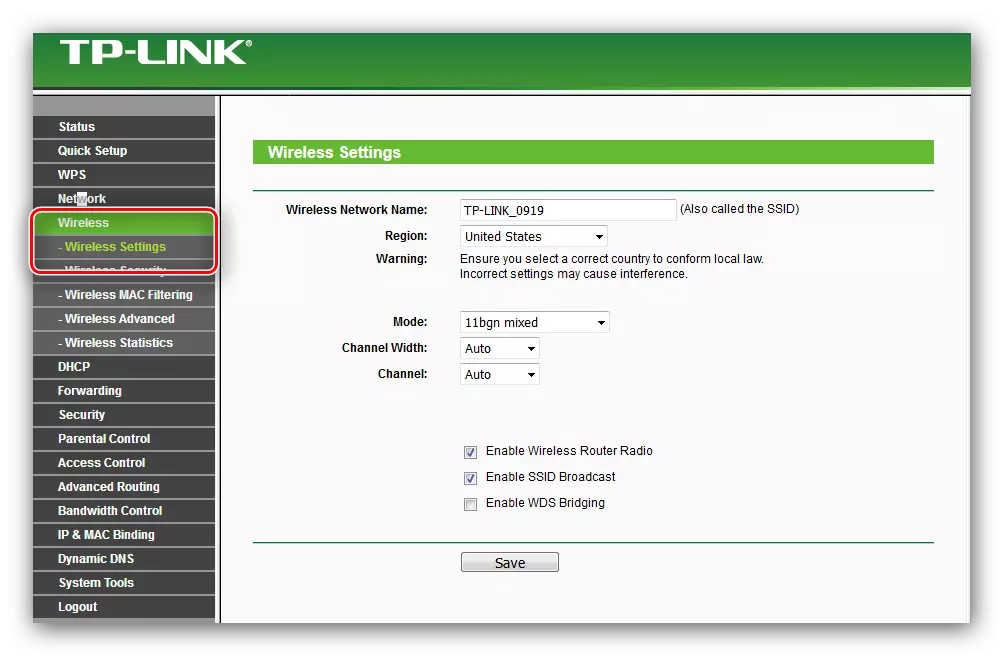 Abra a configuración WiFi en TP-Link TL-WR741ND enrutador