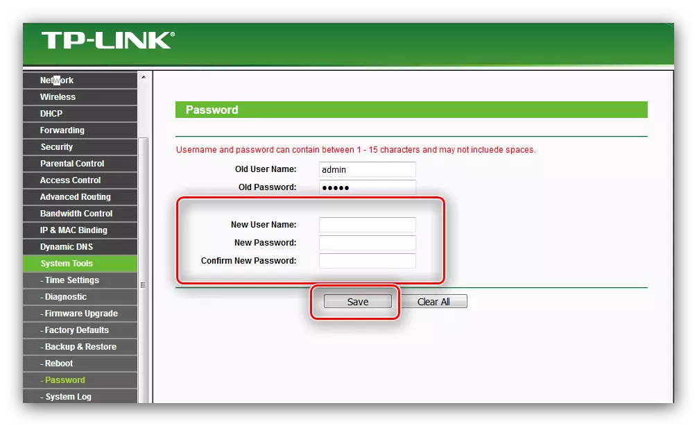 Novo geslo za dostop in shranjevanje nastavitev usmerjevalnika TP-LINK TL-WR741ND
